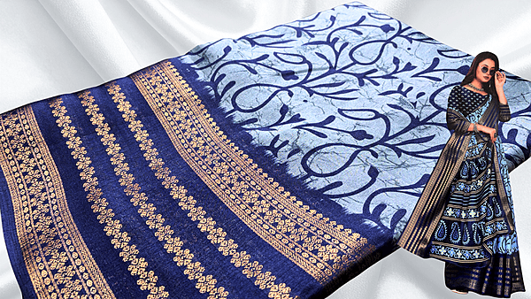 Premium Silk Manga Saree - Navy