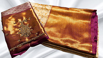 Ambani Silk Saree & Aari Work Blouse - Dark Plum