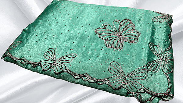 Butterfly Stone Work Pastle Saree - Bottle Green