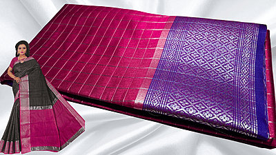 Fancy Jari Checks Silver Saree - Magenta Fancy Jari Checks Silver Saree - Magenta