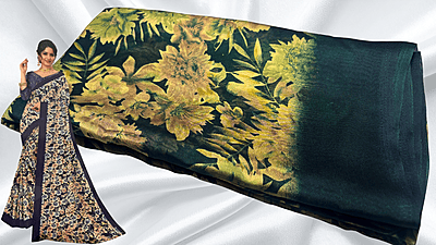 Black Rangoli Floral Saree - Dark Green Black Rangoli Floral Saree - Dark Green