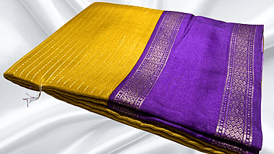 Falgunai Fancy Gold Line Saree - Mustard & Purple