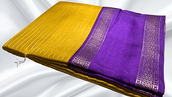 Falgunai Fancy Gold Line Saree - Mustard & Purple