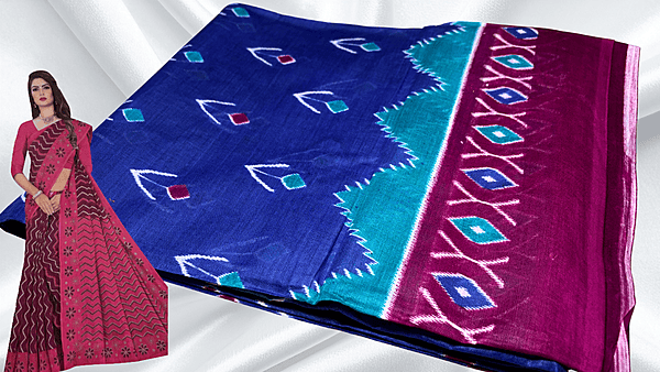 Pushpa Pure Cotton Saree - Blue