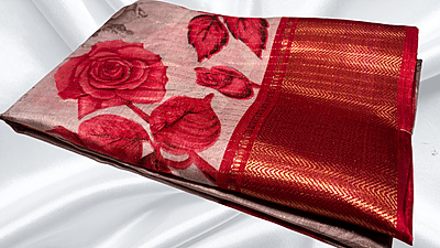 Dola Rico Jari Leaf Floral Saree - Apple