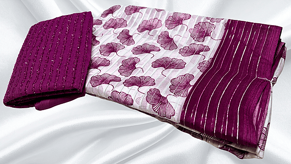 Love Heart White Soft Saree - Plum