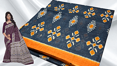 Pushpa Pure Cotton Saree - Gray Orange Pushpa Pure Cotton Saree - Gray Orange