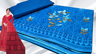 Prajakta Pure Cotton Embroidery Saree - Sea Blue