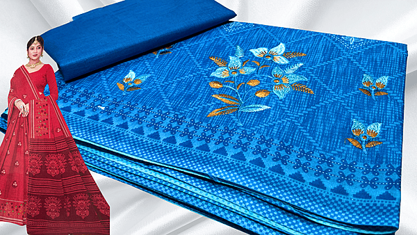 Prajakta Pure Cotton Embroidery Saree - Sea Blue