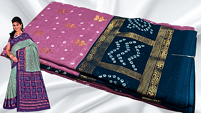 Bandhani Gold Foil Print Saree - Onion Pink