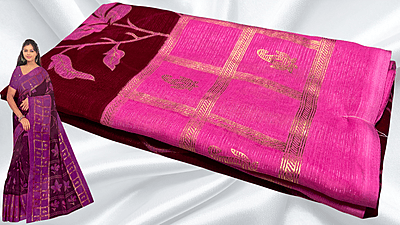 Bhumika Gold Foil Floral Saree - Pink