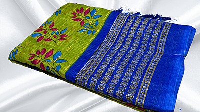 Jwala Chiffon Gold Foil Saree - Leaf & Ink Blue
