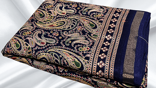 Mal Mal Fancy Soft Silk Saree - Navy Blue