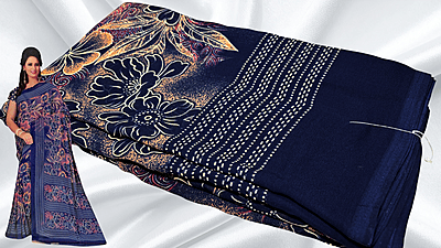 Malai Soft Silk Floral Saree - Navy Blue
