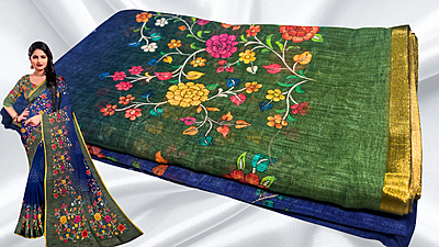 Sindoor Fancy Digital Gradient Saree - Blue Moss Green Sindoor Fancy Digital Gradient Saree - Blue Moss Green
