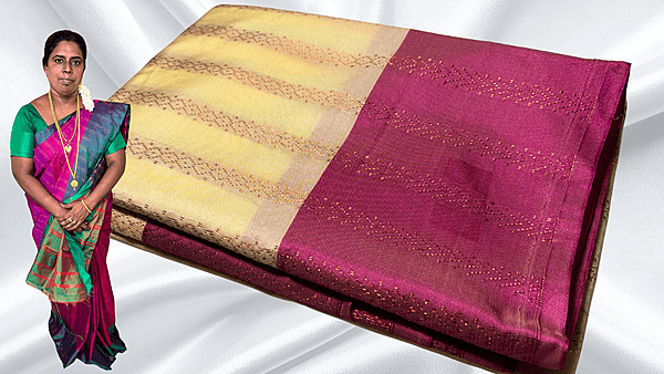 Arani Pattu Gold Saree - Cream & Pink