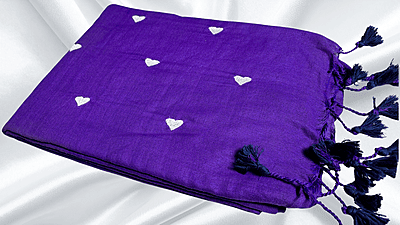 Kadhi Heart Embroidery Cotton Saree - Violet Kadhi Heart Embroidery Cotton Saree - Violet