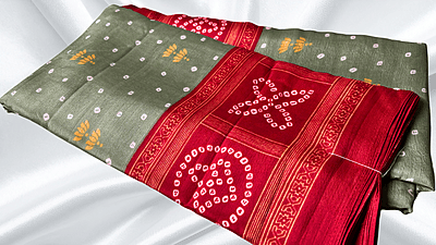 Fini Poly Butter Soft Saree - Moss Green & Red Fini Poly Butter Soft Saree - Moss Green & Red