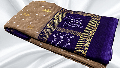Summer Cool Gold Foil Saree - Walnut & Blue