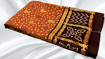 Zomato Soft Gold Foil Saree - Orange