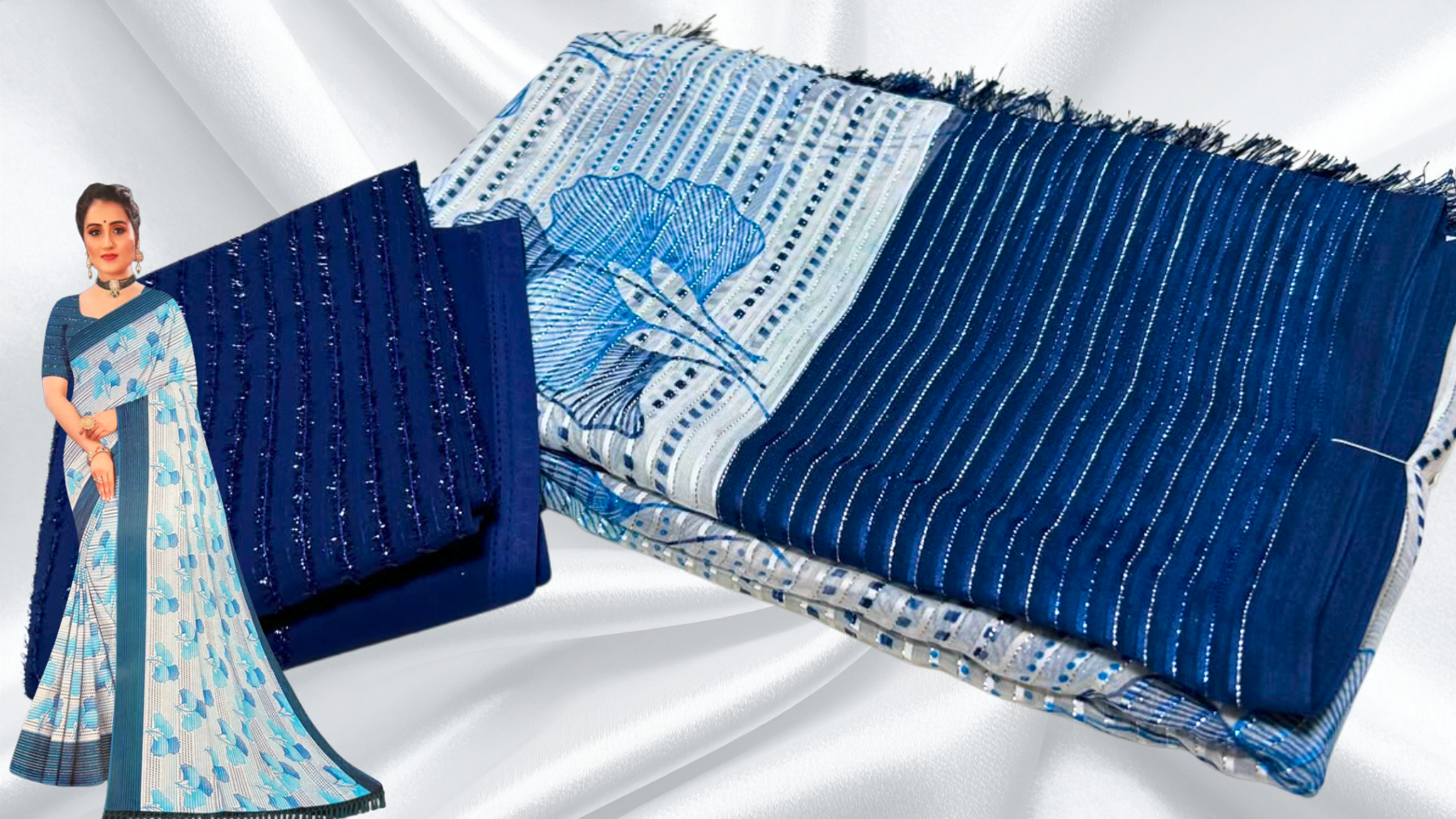 Guldasta Soft Leaf Saree - Dark Blue