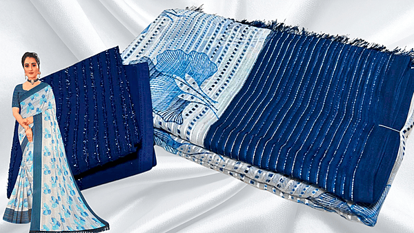 Guldasta Soft Leaf Saree - Dark Blue