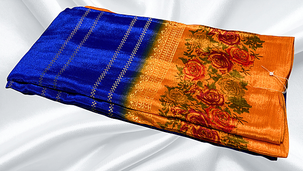 All The Best Gold Foil Saree - Ink Blue