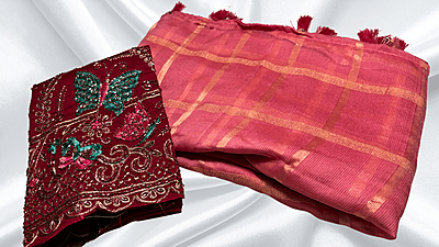 Peddi Georgette Gold Checks Saree - Apple Peddi Georgette Gold Checks Saree - Apple