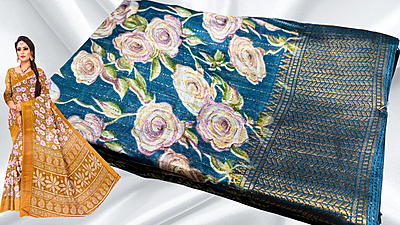 Kangan Soft Jari Floral Dola Saree - Aqua Blue Kangan Soft Jari Floral Dola Saree - Aqua Blue