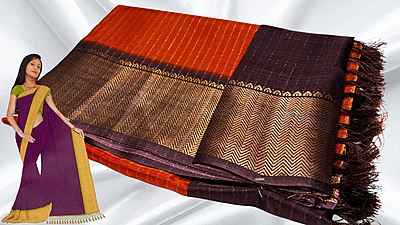 Mangalam Soft Vaira Oosi Saree - Rusty Orange & Brown