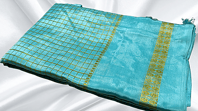Premaloka Fancy Mysore Check Saree - Turquoise