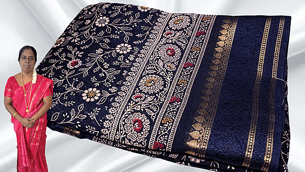 Soft Fancy Jeqard Jari Sik Saree - Dark Blue