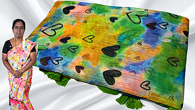 Teacher's Uniform Soft Heart Rainbow Saree - Green Teacher's Uniform Soft Heart Rainbow Saree - Green