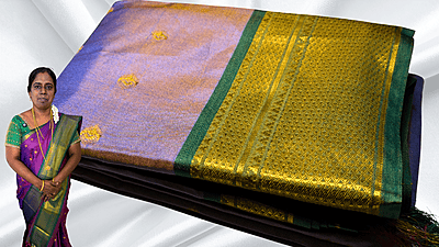 Kanchi Semi Real Silk Saree - Golden Ink Blue & Olive Green Kanchi Semi Real Silk Saree - Golden Ink Blue & Olive Green