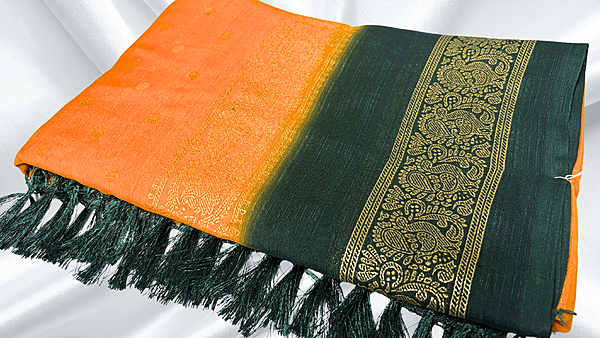 Red Label Chiffon Soft Foil Saree - Mango & Pine Green