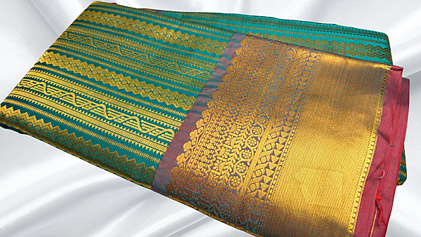 Kanchi Silk Gold Jari Saree - Peacock Green