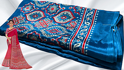 Crape Silk Print Pattern Saree - Aqua Crape Silk Print Pattern Saree - Aqua