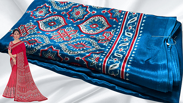 Crape Silk Print Pattern Saree - Aqua