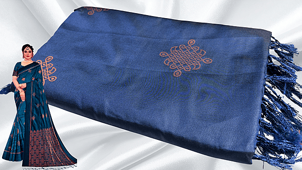 Trisha Kolam Design Jari Silk Saree - Dark Blue
