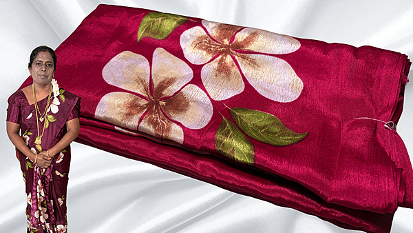Fini Soft Flower Turkey Silk Saree - Rani Pink