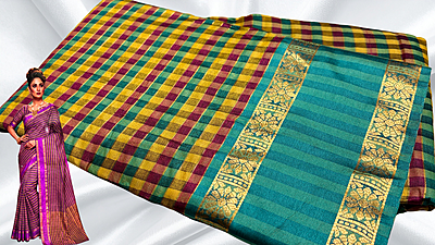 Madarash Fancy Chex Jari Saree - Bottle Green