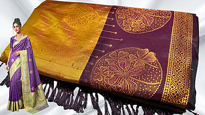 Florida Function Wear Silk Saree - Gold Mustard & Plum Florida Function Wear Silk Saree - Gold Mustard & Plum