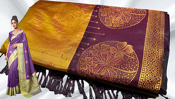 Florida Function Wear Silk Saree - Gold Mustard & Plum