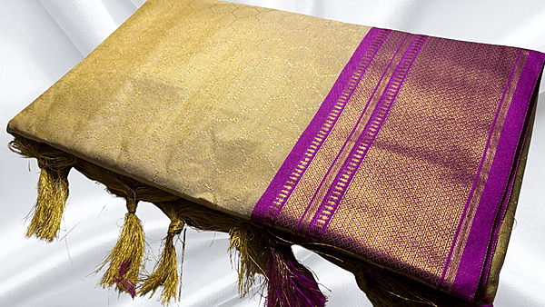 Bingo Gold Tissue Jari Silk Saree - Magenta