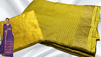 Saisha Binny Silk Check Saree - Yellow Saisha Binny Silk Check Saree - Yellow