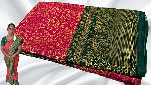 Good Day Gold Foil Vines Saree - Dark Pink