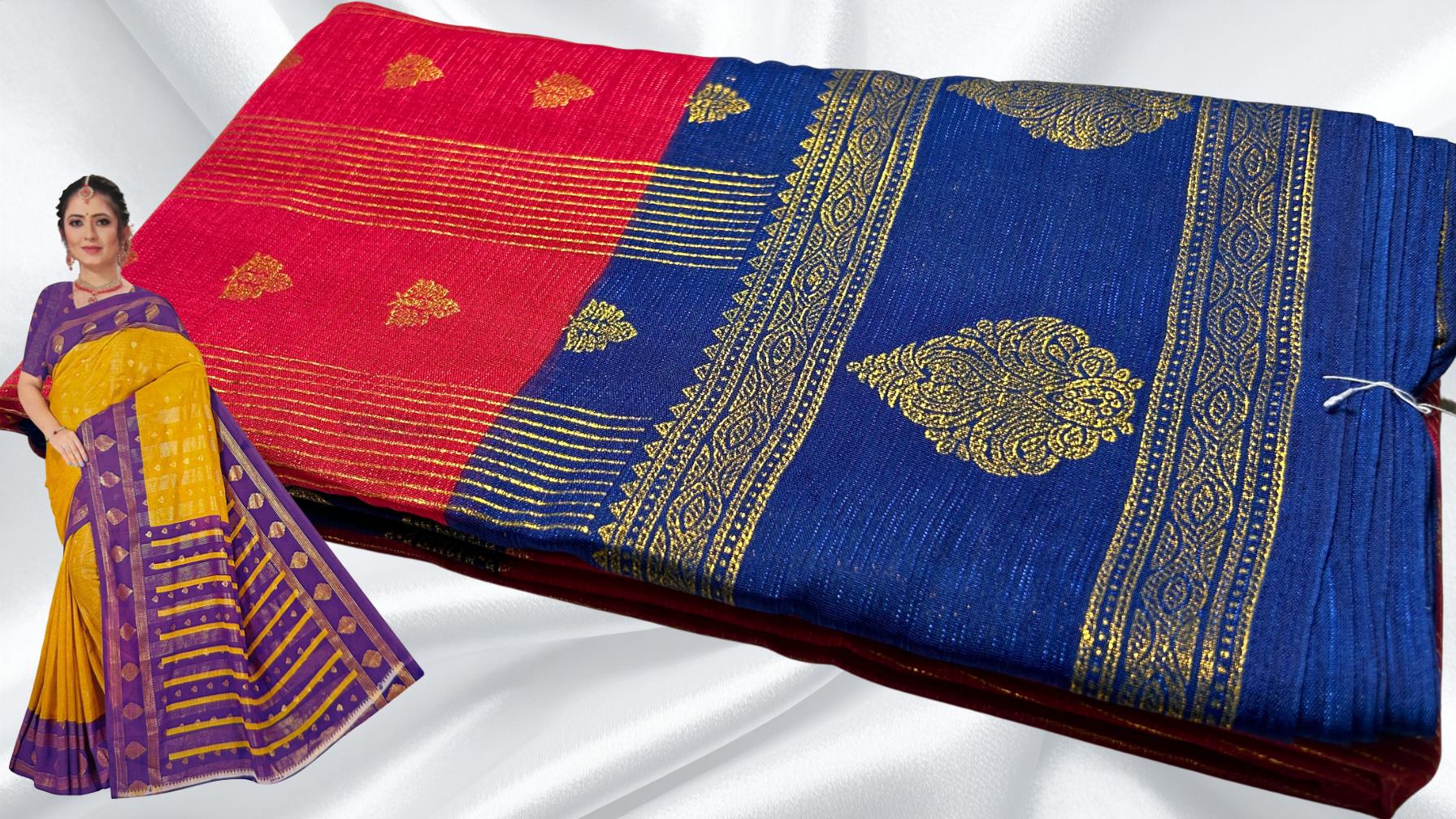Mayurika Gold Foil Soft Saree - Magenta & Dark Blue Mayurika Gold Foil Soft Saree - Magenta & Dark Blue