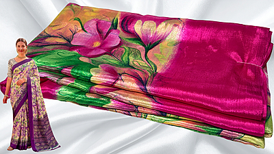 Good News Soft Floral Turkey Saree - Pink Good News Soft Floral Turkey Saree - Pink