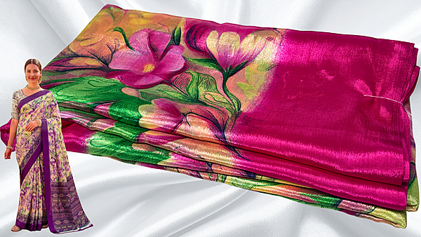 Good News Soft Floral Turkey Saree - Pink