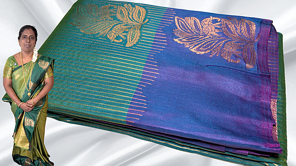 Radhika Soft Silk Line Jari Saree - Blueish Green